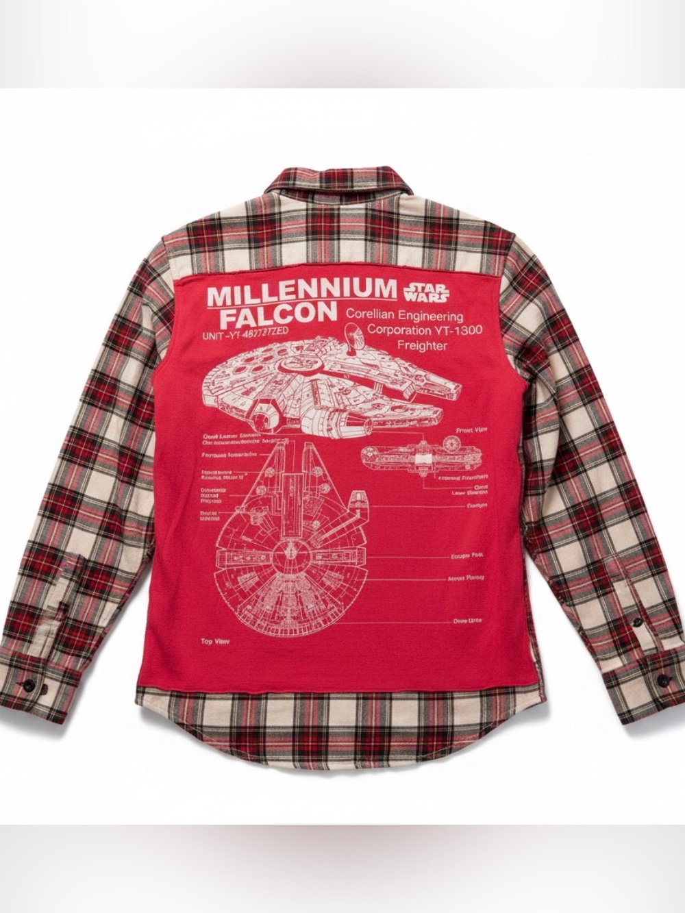 Star Wars Millennium Falcon Red Plaid Flannel Shirt